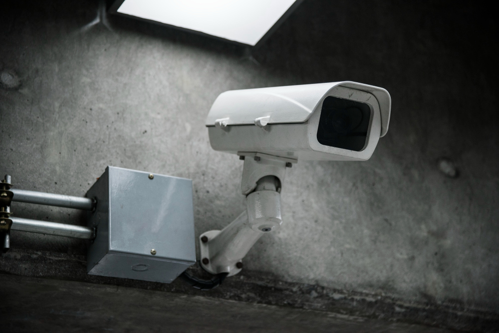 About closeup cctv camera wall