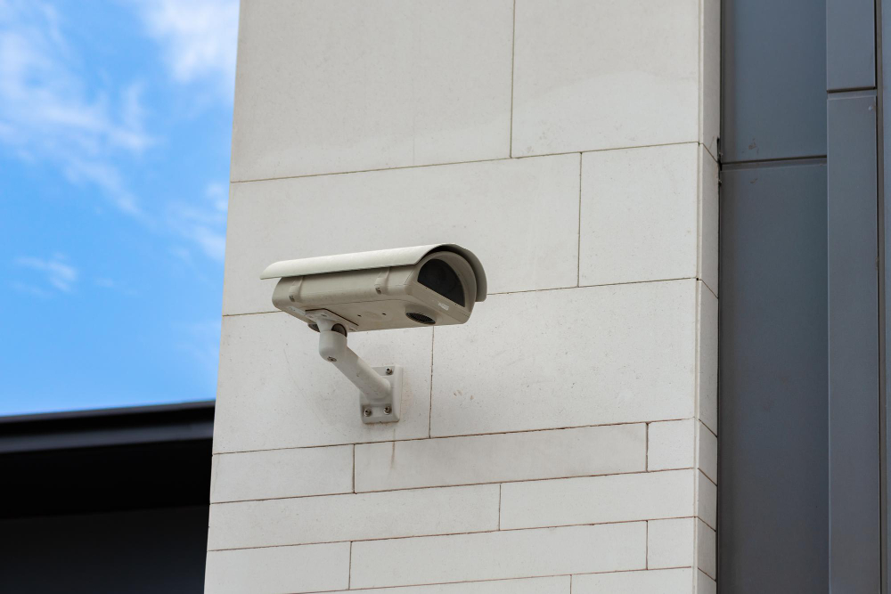 About surveillance camera built into stone wall building